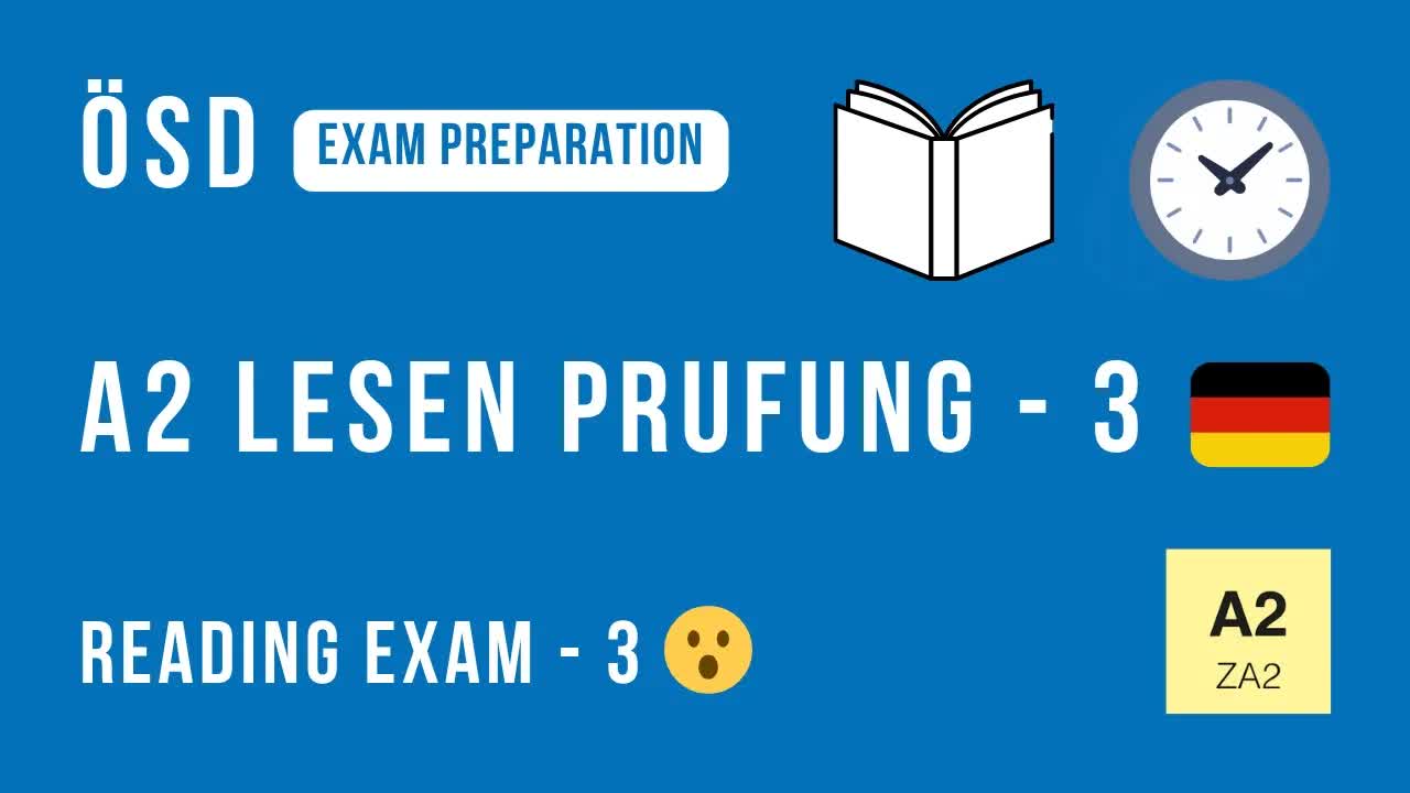 ÖSD A2 Lesen Prüfung 2026 – Modelltest Lesen A2 Zertifikat – Exam 3 – All Parts